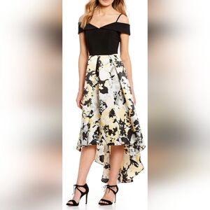 Marina Mikado Women's Party/Cocktail Hi-Low Gown Dress Yellow/Black 6 Small